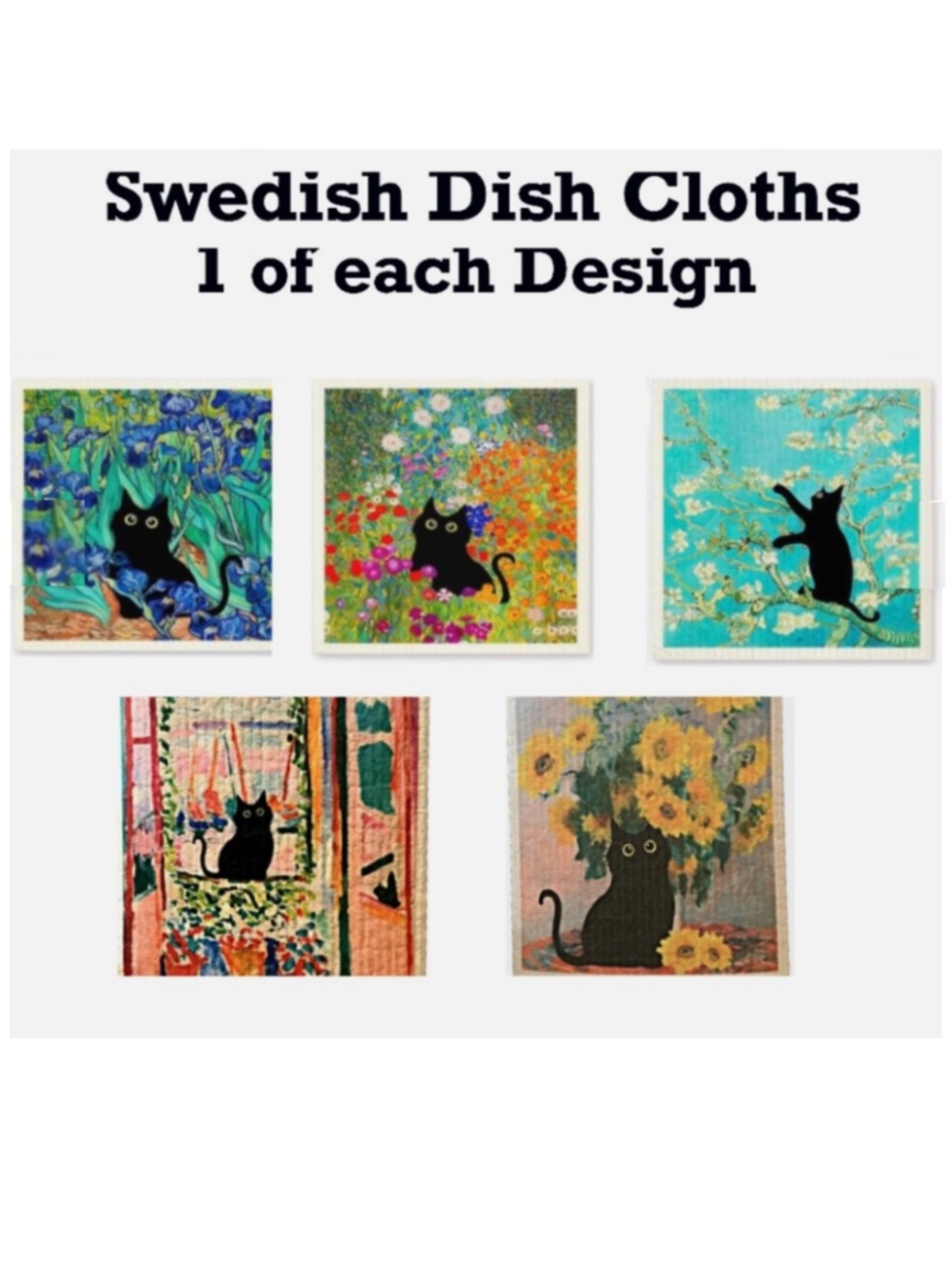 Black Cat Art - Swedish Dishcloths (5)